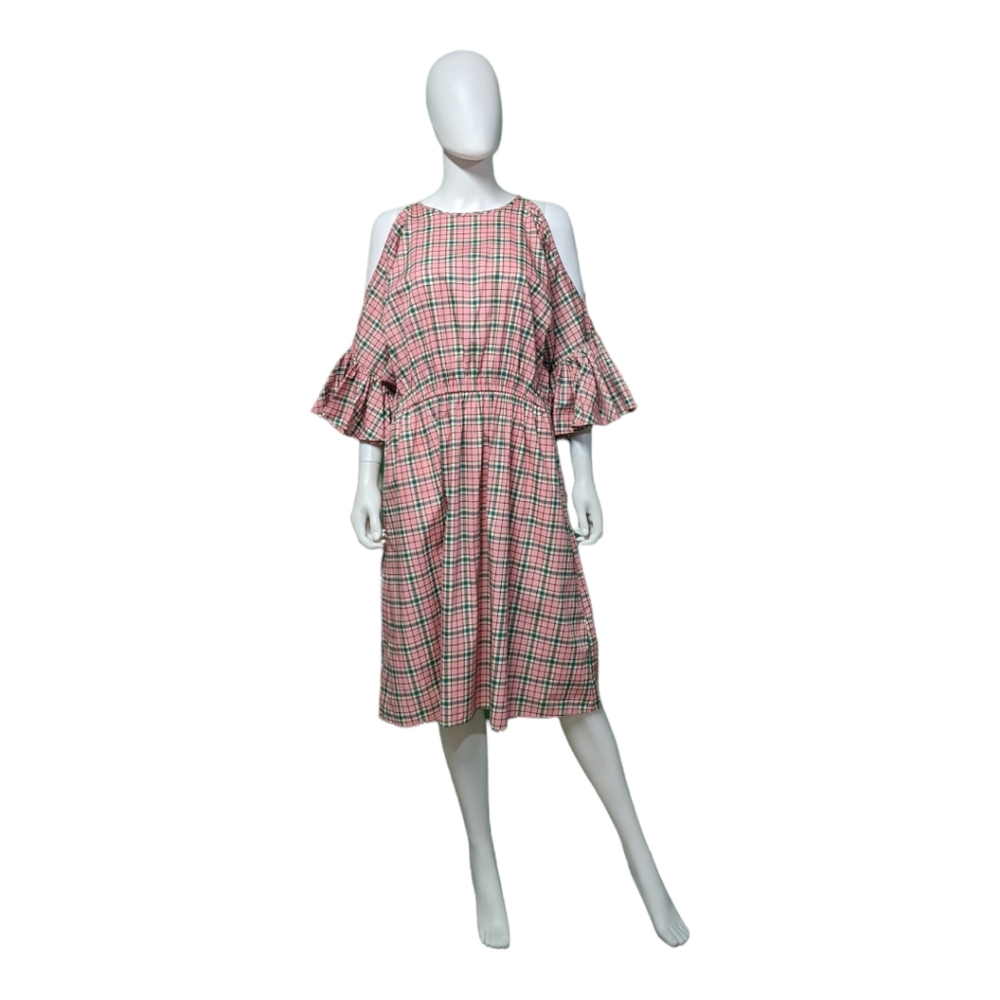H&M Plaid Ruffle Cold Shoulder Sleeve Multi 14